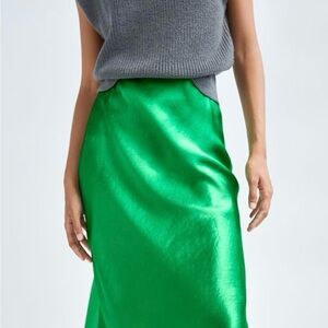 Aritzia Emerald Satin Midi Skirt